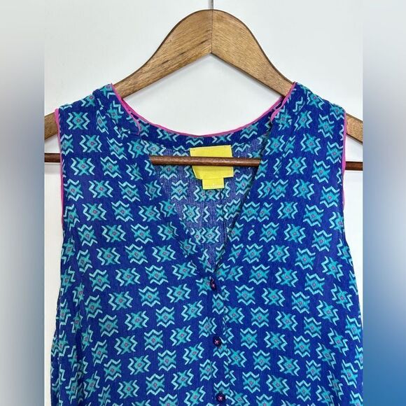 Anthropologie Maeve Button Down Sleeveless Top Blue Print Size 2 - Picture 6 of 8